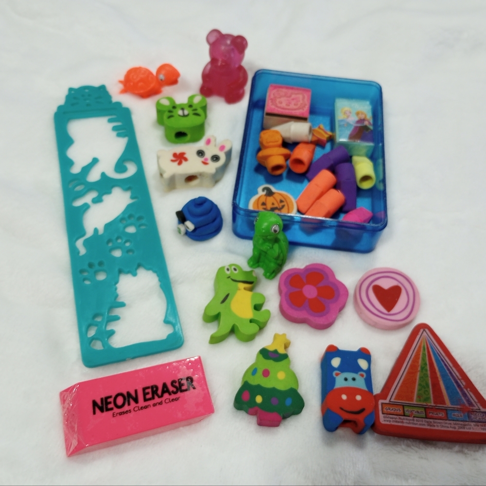90s Stationary Y2k Erasers Stencil Pencil Toppers Turtle Gummy Bear Hello Kitty